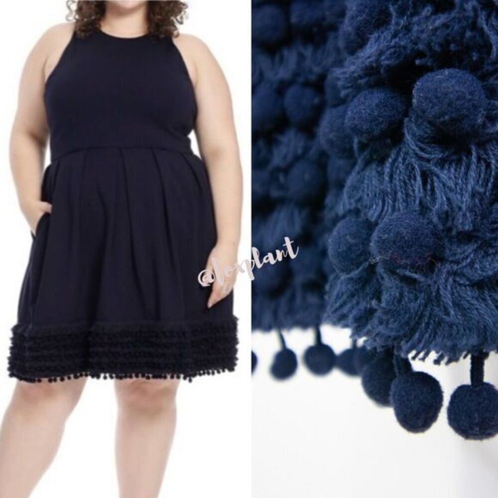 NEW Hutch Anthropologie navy blue sleeveless dress with pompom,  2X‎